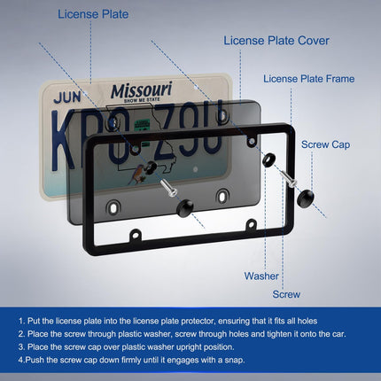 License Plate Holder & Frames, 2 Pack License Plate Protector, ABS Car Front/Rear License Plate Frame with Screws Caps, Fit Any Standard US Plates