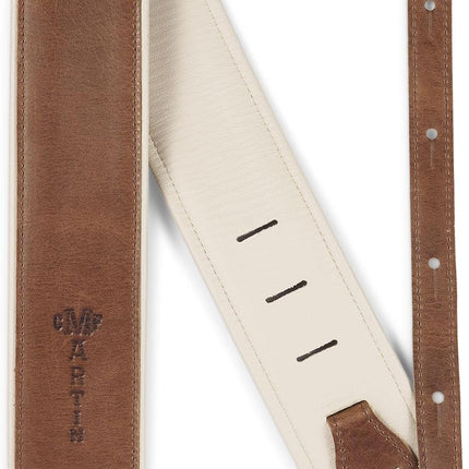 MARTIN Brown & Antique White Heritage Leather Guitar Strap – Premium Two-Tone Rolled Leather | Made in USA | 3 1/8" Wide, Adjustable 38"–54"