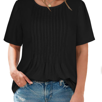 Womens T Shirts Short Sleeve Tops Pleated Dressy Casual Flowy Summer Blouses