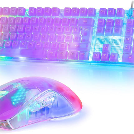 CHONCHOW RGB Gaming Keyboard and Mouse Combo,USB Wired Custom Clear Keyboards, Rainbow LED Backlight Transparent Keyboard Mouse Set for Computer Windows PC PS4 Xbox Laptop
