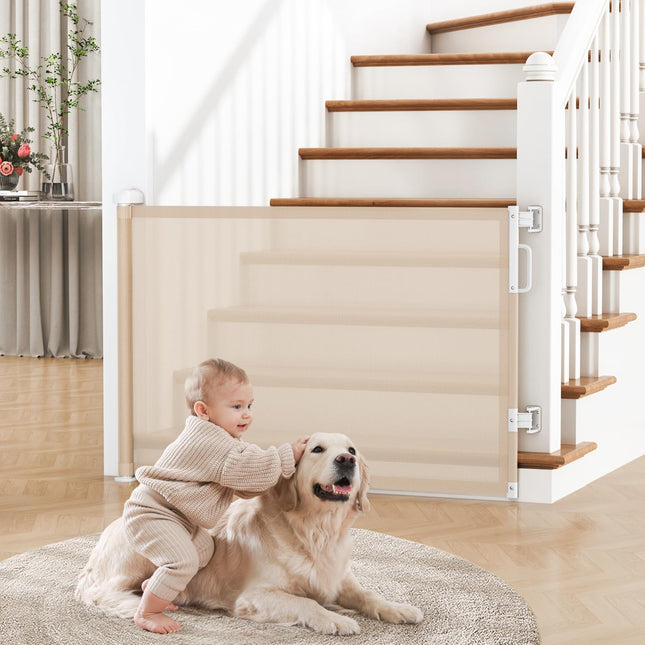 Retractable Baby Gate for Stairs, 55" Wide Mesh Dog Gate Indoor