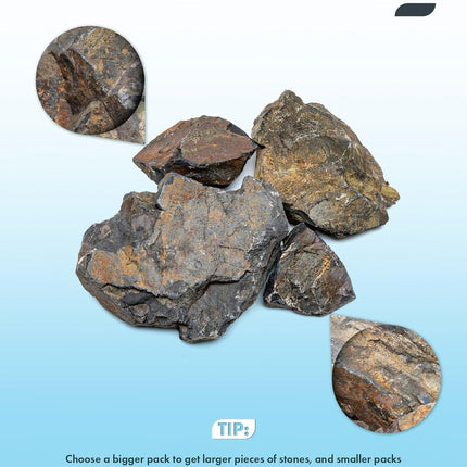 SubstrateSource Natural Aquarium Stones - Angular Dark Brown & Rust-Toned Decorative Rocks w/Layered Texture - Freshwater Aquascaping, Betta Fish Tank, Reptile Enclosure, Hermit Crab - Ancient, 5 LB