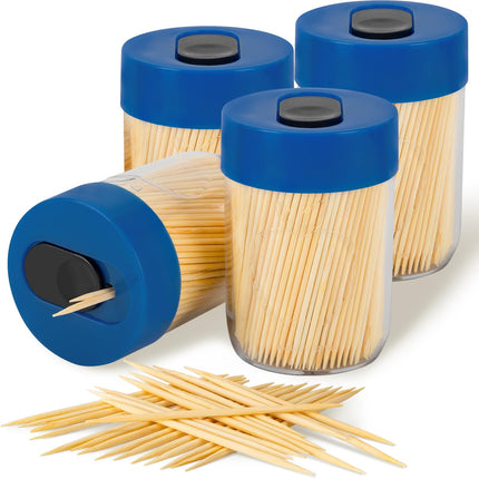 Palillero resistente con palillos de madera natural para limpieza dental, decoración única para el hogar, regalo original (2, azul)