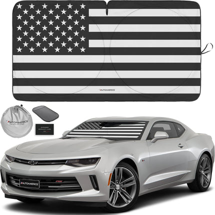 1-Piece Windshield Sun Shade Grunge American Flag - 4 USA Design - Foldable Car Front Window Sunshade for Most Sedans SUV Truck - Blocks Max UV Rays and Keeps Your Vehicle Cool - Medium