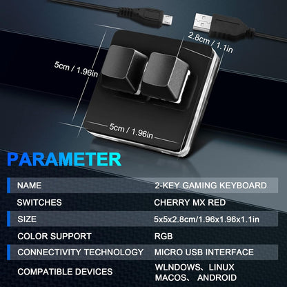 Black 2-Key USB Wired RGB Mechanical Gaming Keypad - photo 3
