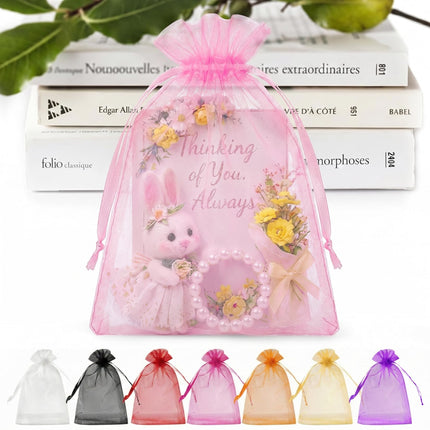 50PCS Organza Bags 5 x 7, White Small Gift Mesh Bags Drawstring Bulk