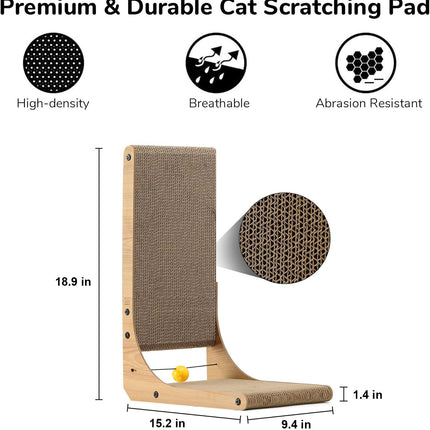 Rascador para Gatos, Almohadilla Rascadora en Forma de L de 18.9 Inch para Gatos de Interior