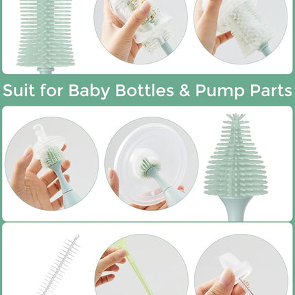 Momcozy Bottle Brush Kit with Push-Press Foam Design - Newborn Essentials Gift, Portable Cleaning Tool for Home & Travel, Baby Bottle Cleaner Brush for Breast Pumps & Nipples, Green