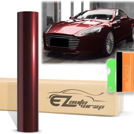 12"X60" (1FTx5FT) Dragon Blood Red Premium Super Gloss Metallic Glossy Sticker Decal DIY Car Auto Vehicle Vinyl Wrap Air Release Bubble Free Self Adhesive Peel and Stick Free Tool Kit
