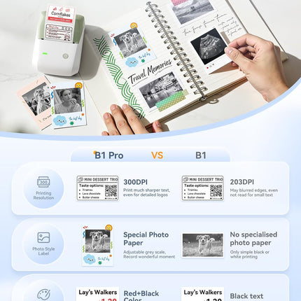 NIIMBOT B1 Pro Label Maker with 1 Roll Label, 300 DPI HD Bluetooth Thermal Label Printer for Home Office Small Business Organization, for DIY Crafts, Scrapbook, Photos, Meomo, Green