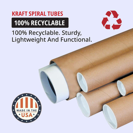 TAPE LOGIC Cardboard Tubes with Caps, 20"L x 3"W x 3"H, Pack of 24 | Poster Tube for Mailing and Storage of Blueprints, Artwork, Crafts, Long Art Holder, 20 inches