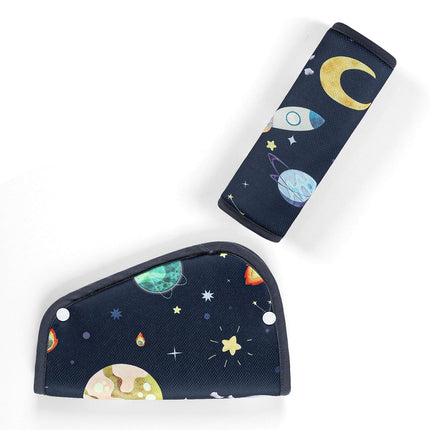 Kids Seat Belt Cover Pads, Soft Seat Belt Adjuster for Kids, Pea Pod Children Universal Shoulder & Belly Protective Padding, Breathable Car Seat Strap Cushion Covers for Boys Girls (Space)