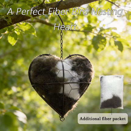 WesGen Handmade Bird Nesting Heart Refillable, 2 Bags Natural Bird Nesting Materials Included, Hummingbird Houses Winter Shelter & Garden Art Gift for Bird Lovers, Outdoor Garden Yard Decoration
