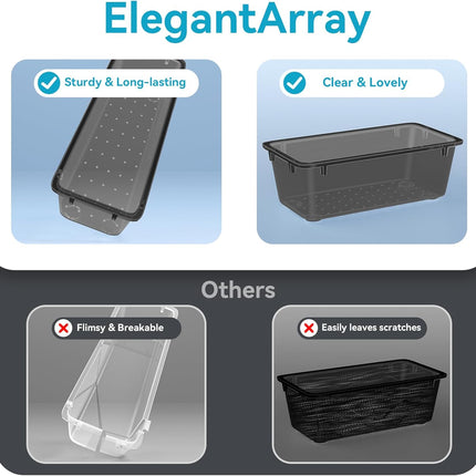 ElegantArray 12-Piece Drawer Organizer Set, 4 Sizes Versatile Plastic Vanity Organizer for Makeup, Stationery, Gadgets, in Kitchen, Bathroom, Office, and Bedroom, Black