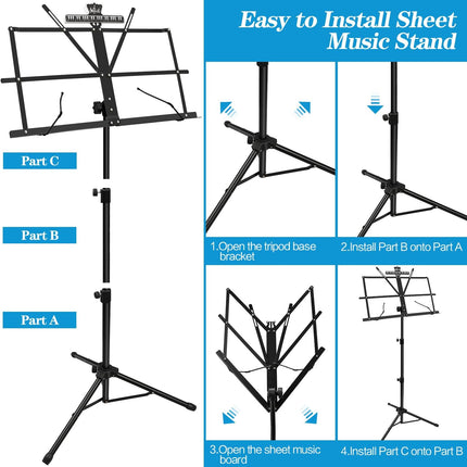 DkOvn 1 Pack Music Stand, with Music Sheet Clip Holder & Carrying Bag