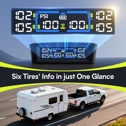 Tymate TM12 RV Tire Pressure Monitoring System, TPMS with USB/Solar Charge, 2026 Latest Version, Set of 4 Sensors(Max. 12), 6 Alarm Modes, 50ft Range, 0-116PSI for RV/Sedan/SUV/MPV/Truck/Older Vehicle