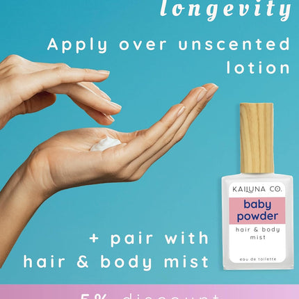 Kailuna Co. Baby Powder Pure Essential and Fragrance Oil Perfume Roll On with Pure Organic Jojoba Oil, Alcohol Free, Handmade in California, 0.34 Fl Oz