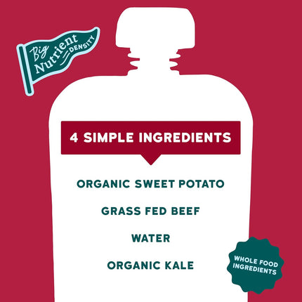 Serenity Kids 6+ Months Baby Food Pouch Puree - Grass Fed Beef Meat Pouches - Organic Veggie Blends for Toddler Snacks - Savory No-Sugar Baby Snacks - 3.5 Ounce, Pack of 1