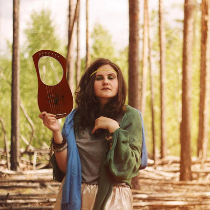 7-string Wooden Lyre Harp Vintage Reindeer Design Handheld Musical Instrument with Wood Body, Pentatonic Scale Suitable for Beginners and Music Enthusiasts