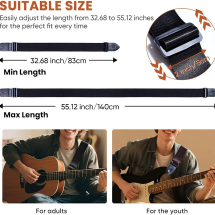 AARVI Guitar Strap 2 Pack - Black & Brown Adjustable Thickened Webbing with Leather Buckle for Acoustic/Electric/Bass