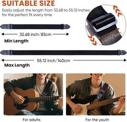 Guitar Strap 2 Pack - Adjustable Nylon Straps for Acoustic, Electric, and Bass - photo 4