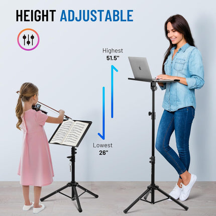 Projector Stand Tripod Adjustable - Stable for Tablets Phones Book Height 26" to 51.5" Multifunctional Laptop DJ Rack Stand Portable for Outdoor Movies