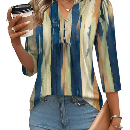 3/4 Length Sleeve Womens Tops Dressy Casual Henley V-Neck Summer Tops