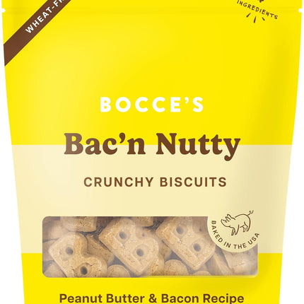 Bocce's Bakery Oven Baked Bac'N Nutty Treats for Dogs, Everyday Wheat-Free Dog Treats, Made with Real Ingredients, Baked in The USA, Natural PB & Bacon Biscuits, 5 oz
