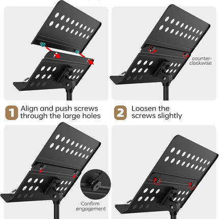 Vekkia Sheet Music Stand-Metal Professional Portable Perforated Music Stand with Carrying Bag,Folding Adjustable Music Holder,Super Sturdy suitable for Instrumental Performance & Band & Travel