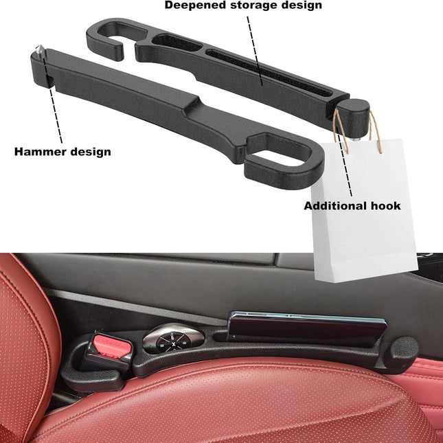 2 Pack Car Seat Gap Filler with Storage, Organizer, Hook & Emergency Glass