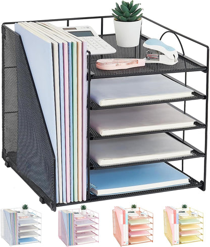 5-Tier Black Desk Organizer with Paper Letter Tray and File Holder