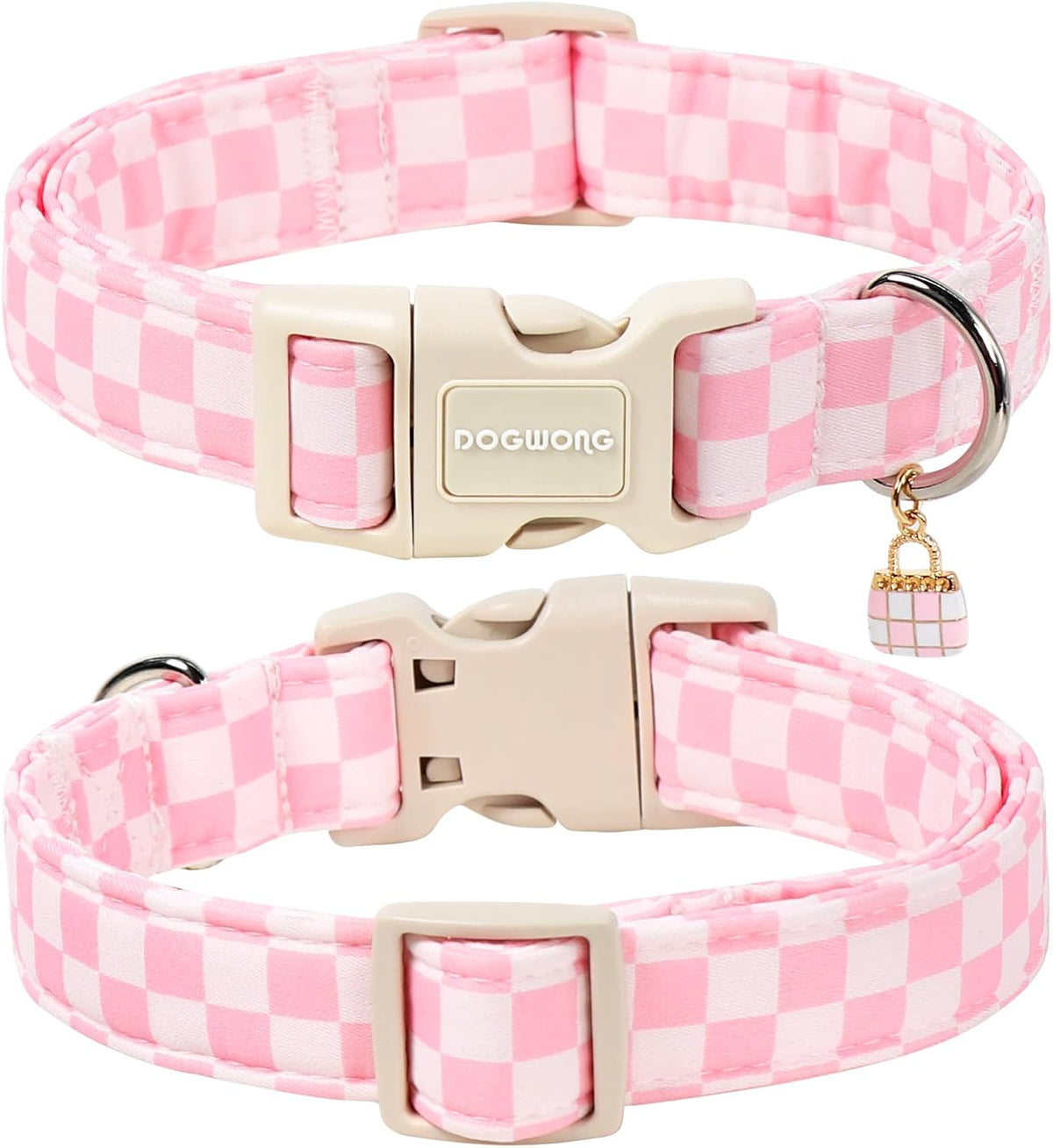 Pink Checked Dog Collar for Large Dogs - photo 2