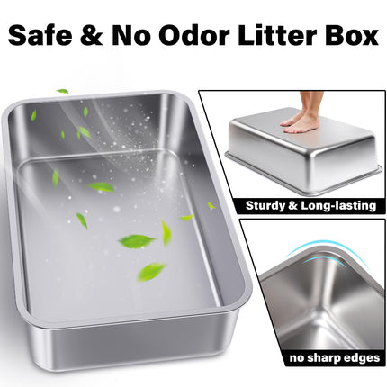 Stainless Steel Litter Box Kitten,Metal Cat Litter Box Low Entry,4" H