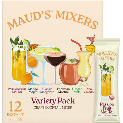 Maud's Mixers Variety Pack Cocktail Mix, 12 ct, Mocktail Non-Alcoholic Drinks - Made with Real Agave - Low Calorie, Low Sugar, Easy to Mix