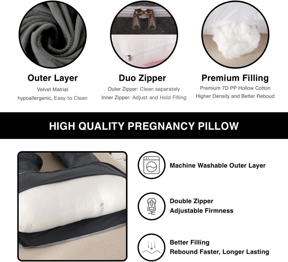 57 Inch Full Body Pregnancy Pillow with Washable Velvet Cover - photo 4
