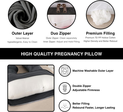 57 Inch Full Body Pregnancy Pillow with Washable Velvet Cover - photo 4