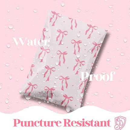 Pretty Package Store 6x9 Designer Poly Mailer 100 Pack Heavy Duty Waterproof Self Seal Shipping Bags for Small Business Large Mailing Envelopes Bulk Tear Resistant Cute Packaging Pink Bows Coquette
