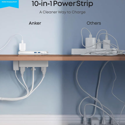Anker Nano Power Strip, Desk Clamp with 1500J Surge Protector, 5ft Extension Cord, 70W Max Gaming Desk Accessories, 6 AC, 2 USB A, 2 USB C, Home Office Essentials, Fit 0.6~1.8'' Tabletop Edge (White)