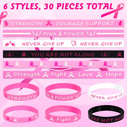 Pink Ribbon Breast Cancer Bracelets 30PCS Rubber Bracelet Party Favors