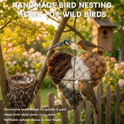 Handmade Alpaca Fiber Bird Nesting Material Heart – Soft Nesting Holder for Wild Birds, Garden Trees, Winter Shelter & Bird Lover Gift (1PC)