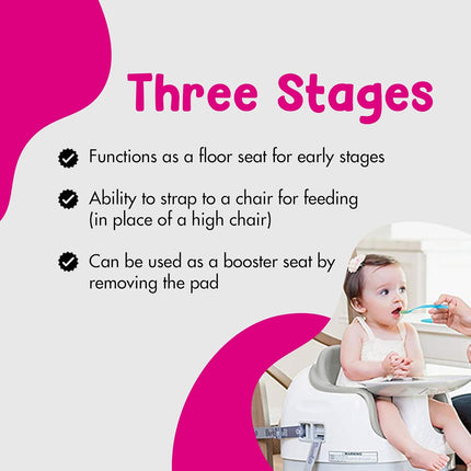 Bumbo 3-in-1 Multi-Seat for 6 to 36 Months, Travel Baby and Infant Feeding & Play Floor Seat, Portable Booster High Chair with Dining and Activity Tray, Taupe