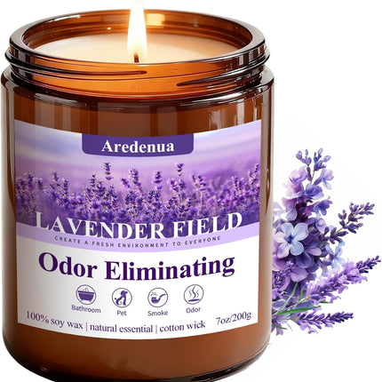 Lavender Odor Eliminating Candles | Eliminates 95% of Pet, Smoke & Bathroom Odors – 7oz Hand Poured Soy Candle - Aromatherapy Stress Relief Scented Candles - Relaxing Gifts for Calm & Fresh Homes