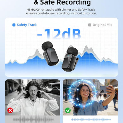 Mini Wireless Lavalier Microphone for iPhone Android Camera, Dual Channel Wireless Microphones with AI Noise Cancellation, 328ft Range, 36H Battery Case, Type-C, Lightning & USB Plug & Play