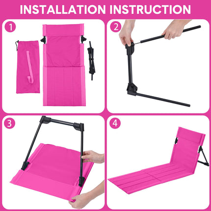 Foldable Floor Chair Lounge Mat with Backrest, Rose Pink, Regular, Solid