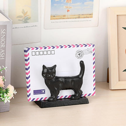 BTSKY Cast Iron Mail Organizer Countertop, Heavy Duty Desk Mail Holder for Letters & Documents, Vertical Envelope Sorter for Home Office, Bill Rack - Black, Cat Shape