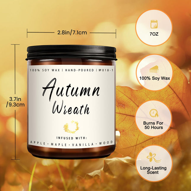 Fall Candle Set | 4 Pack Scented Candles for Home - Candle Gifts for Women Men, Soy Candles Home Scented | Autumn Fragrance of - Apple Pie/Cinnamon/Harvest/Wreath