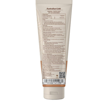 Australian Gold SPF 50 Tinted Mineral Face Sunscreen, Medium to Tan, 2.5 fl oz, Broad Spectrum, Non-Greasy BB Cream with Blue Light & Sun Protection, 4% Zinc Oxide & Titanium Dioxide, Hypoallergenic