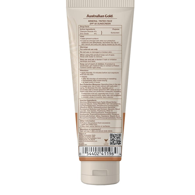 SPF 50 Tinted Mineral Face Sunscreen, Medium to Tan, 2.5 fl oz