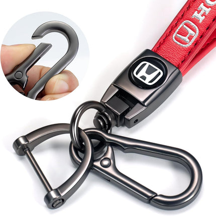 Leather Car Keychain Key Ring for Men and Woean, Key Fob Car Accessories Family Present(red)