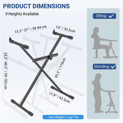 GLEAM Keyboard Stand - Digital Piano Stand, Single X Style, Black (Capacity: 100 lb)